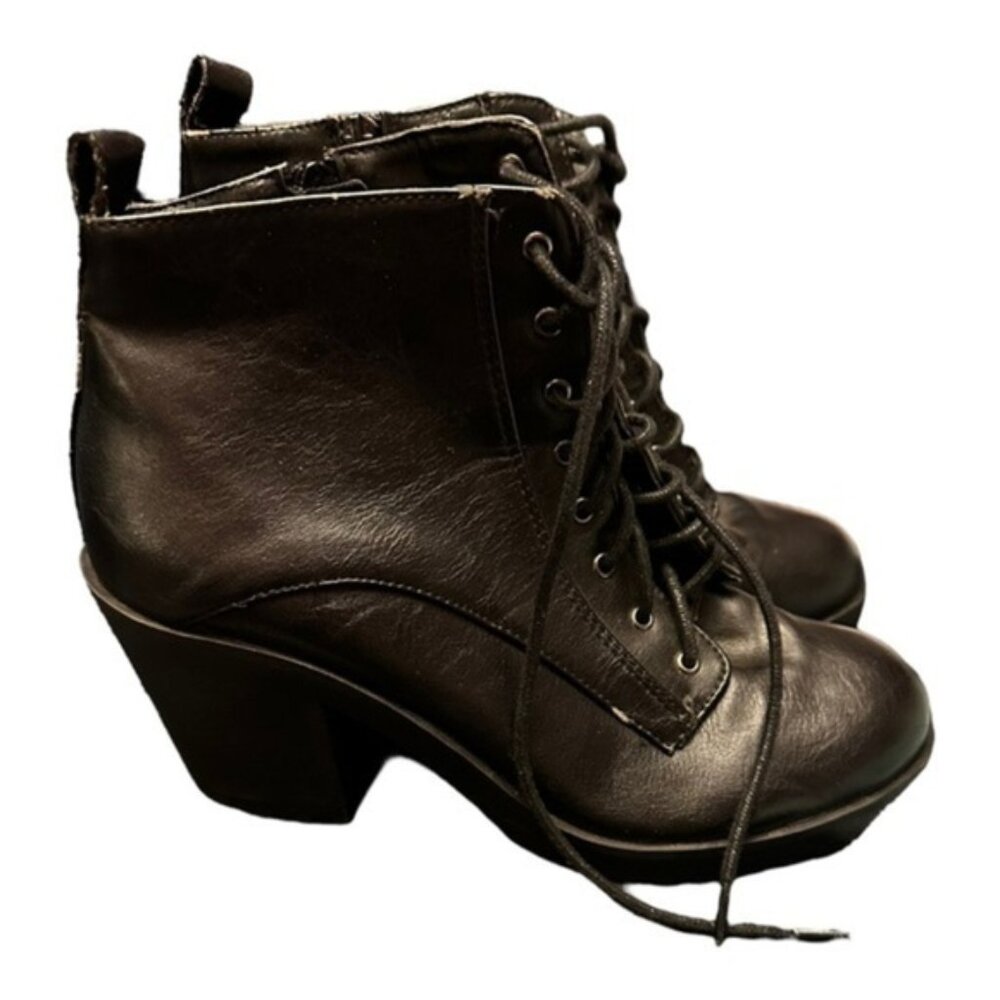 Womens 10 Fau Leather Side Zip Chunky Lace Up Heel